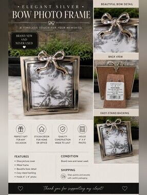 Threshold Silver Bow Decorative 4x4 Picture Frame
